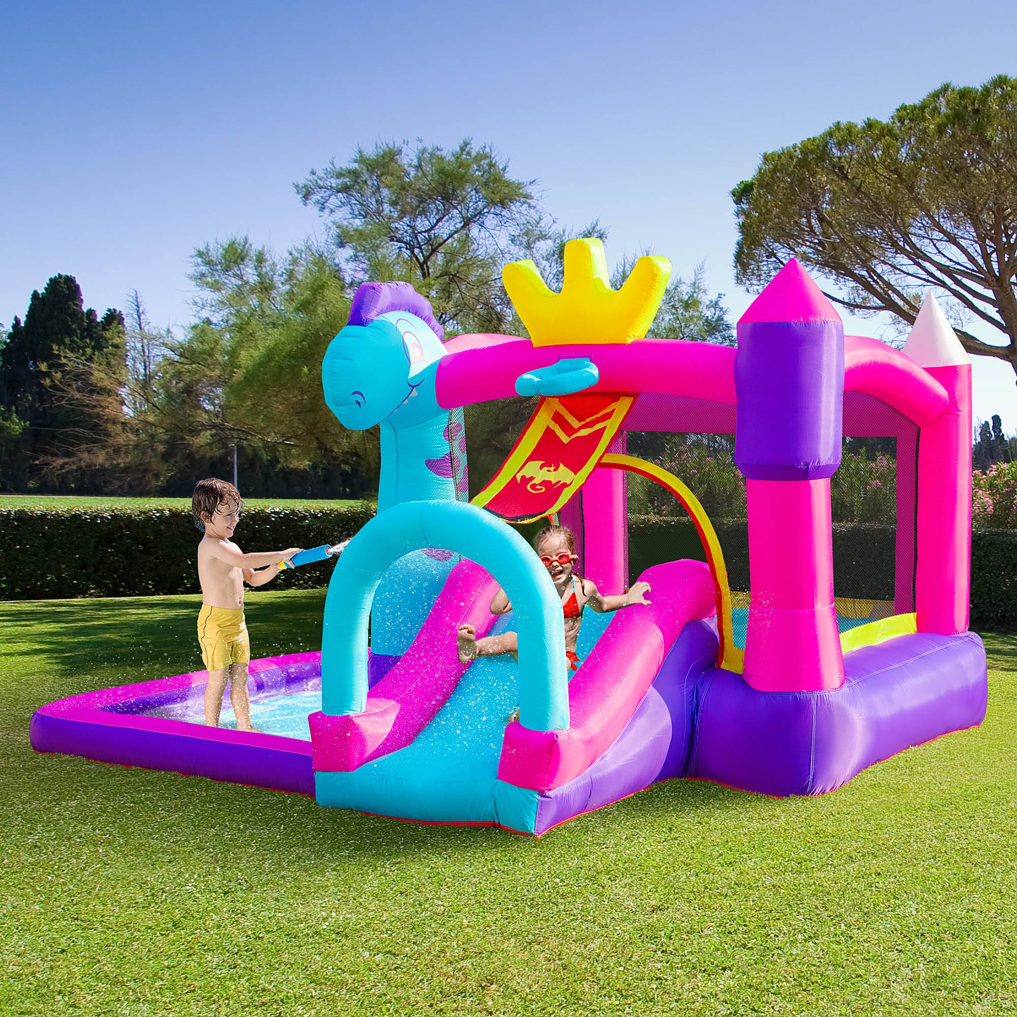 Château Gonflable avec Toboggan, Trampoline, Piscine et Panier, Souffleur 350W Inclus, Multicolore - Image 3