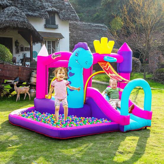 Château Gonflable avec Toboggan, Trampoline, Piscine et Panier, Souffleur 350W Inclus, Multicolore - Image 4