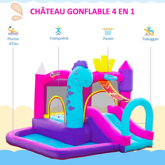 Château Gonflable avec Toboggan, Trampoline, Piscine et Panier, Souffleur 350W Inclus, Multicolore - Image 6
