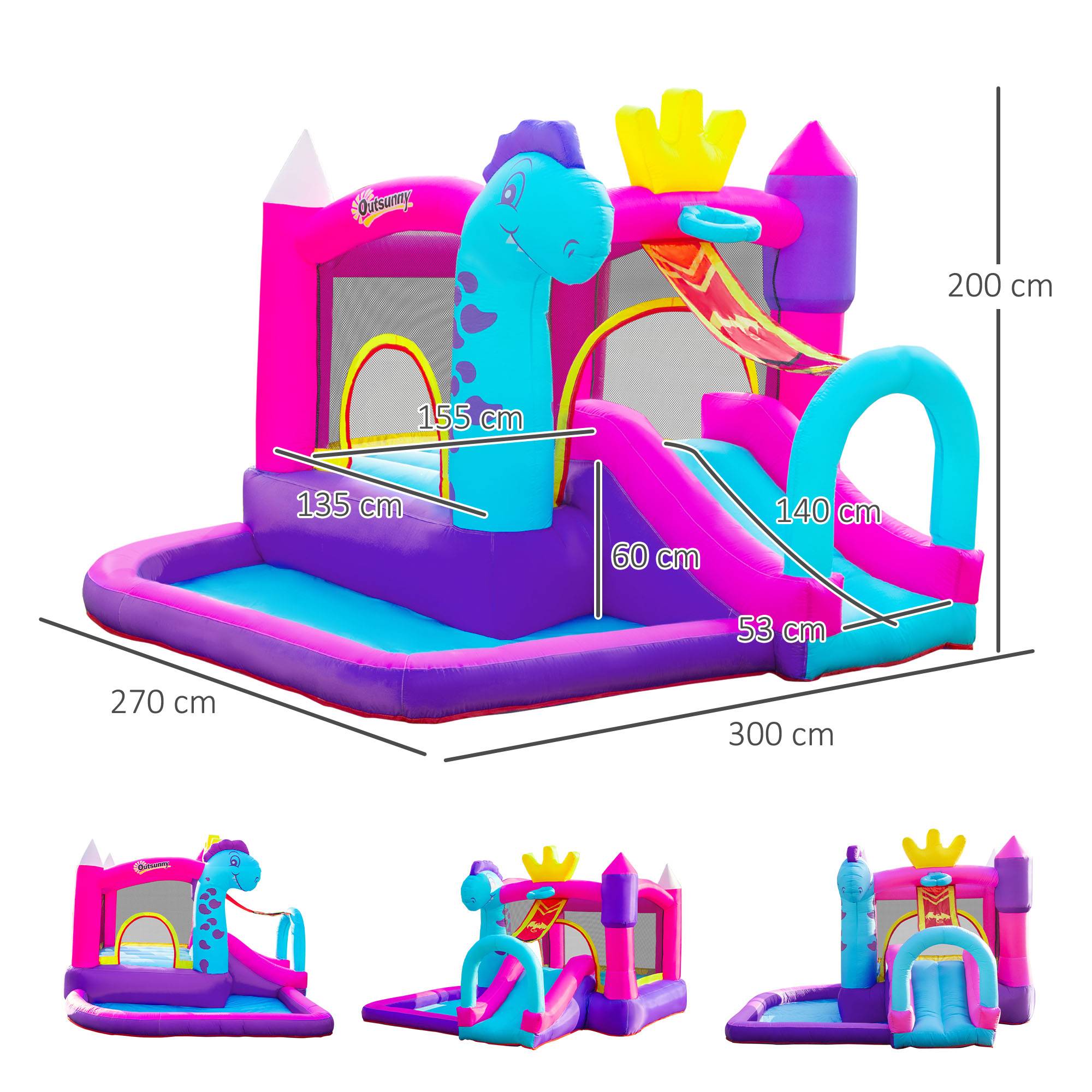 Château Gonflable avec Toboggan, Trampoline, Piscine et Panier, Souffleur 350W Inclus, Multicolore - Image 5