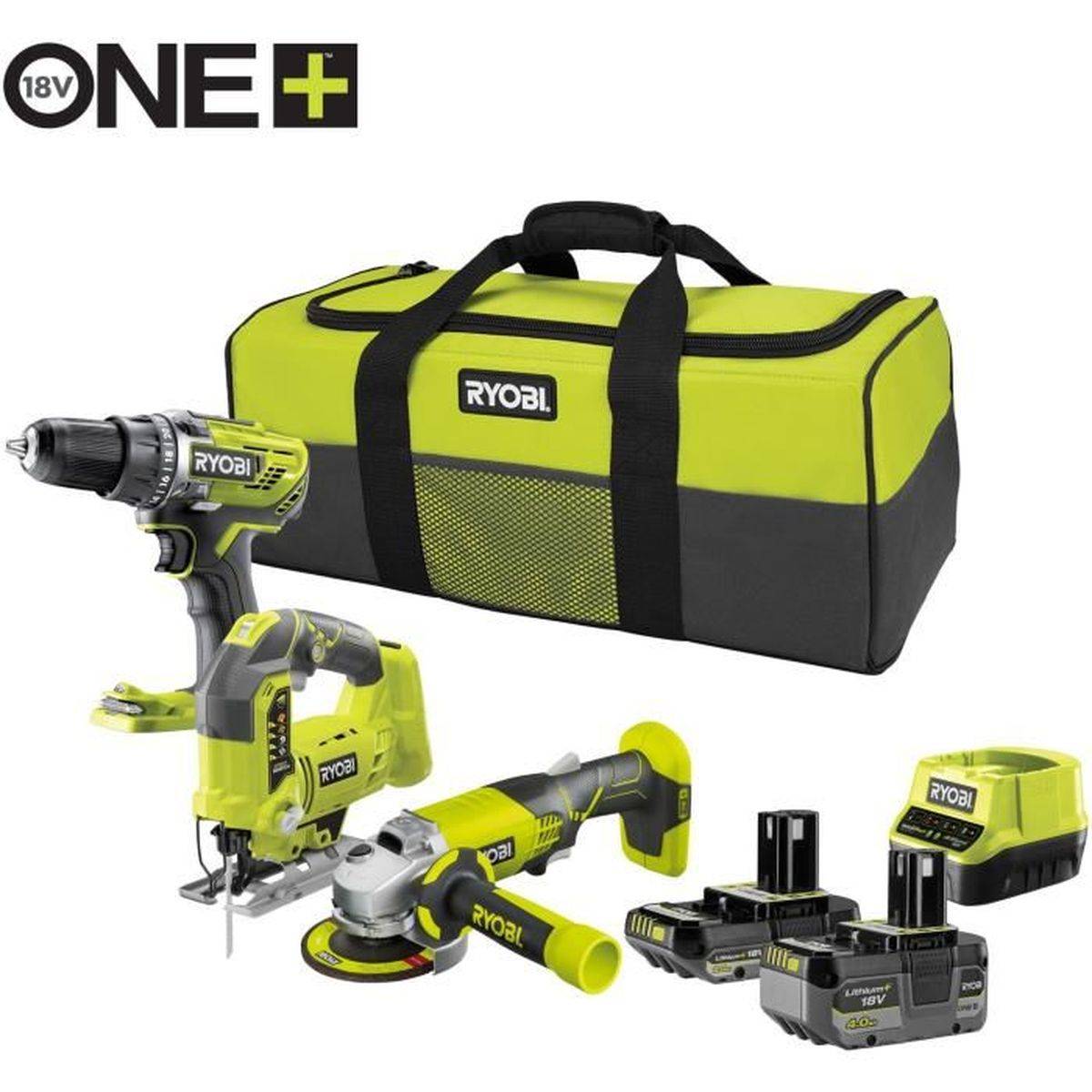 Pack combo 3 outils 18 V ONE+ sans fil : perceuse-visseuse brushless 13 mm, meuleuse 115 mm & scie sauteuse - RYOBI - Image 2