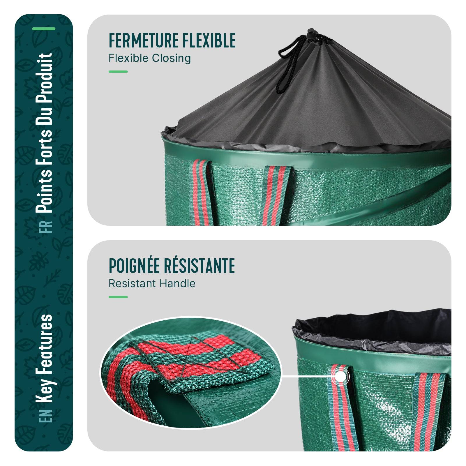Vounot - Lot de 3 Sac de Jardin Pop up 170L en Polyéthylène avec Poignées - Image 4