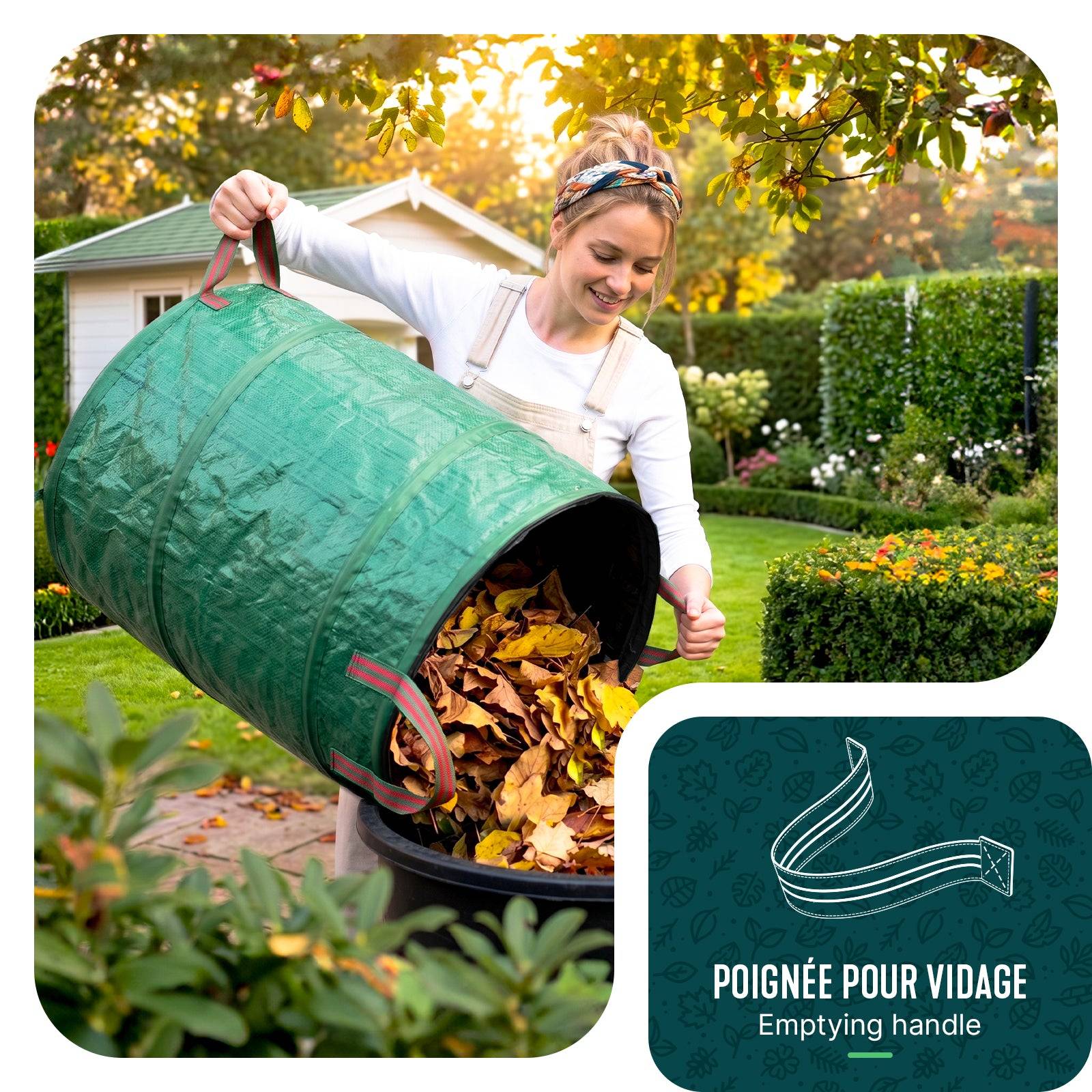 Vounot - Lot de 3 Sac de Jardin Pop up 170L en Polyéthylène avec Poignées - Image 5