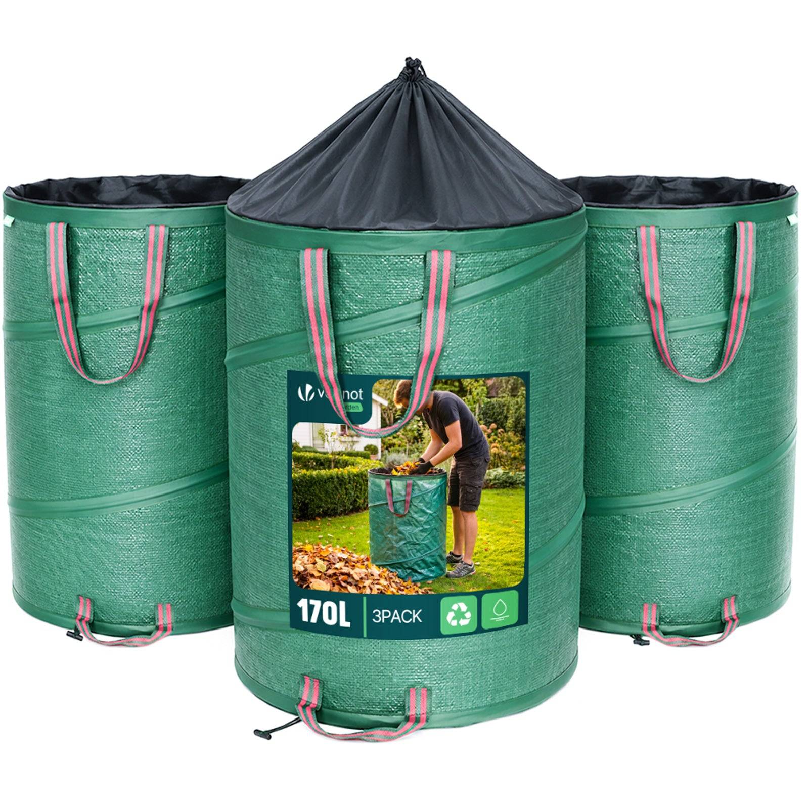 Vounot - Lot de 3 Sac de Jardin Pop up 170L en Polyéthylène avec Poignées - Image 1