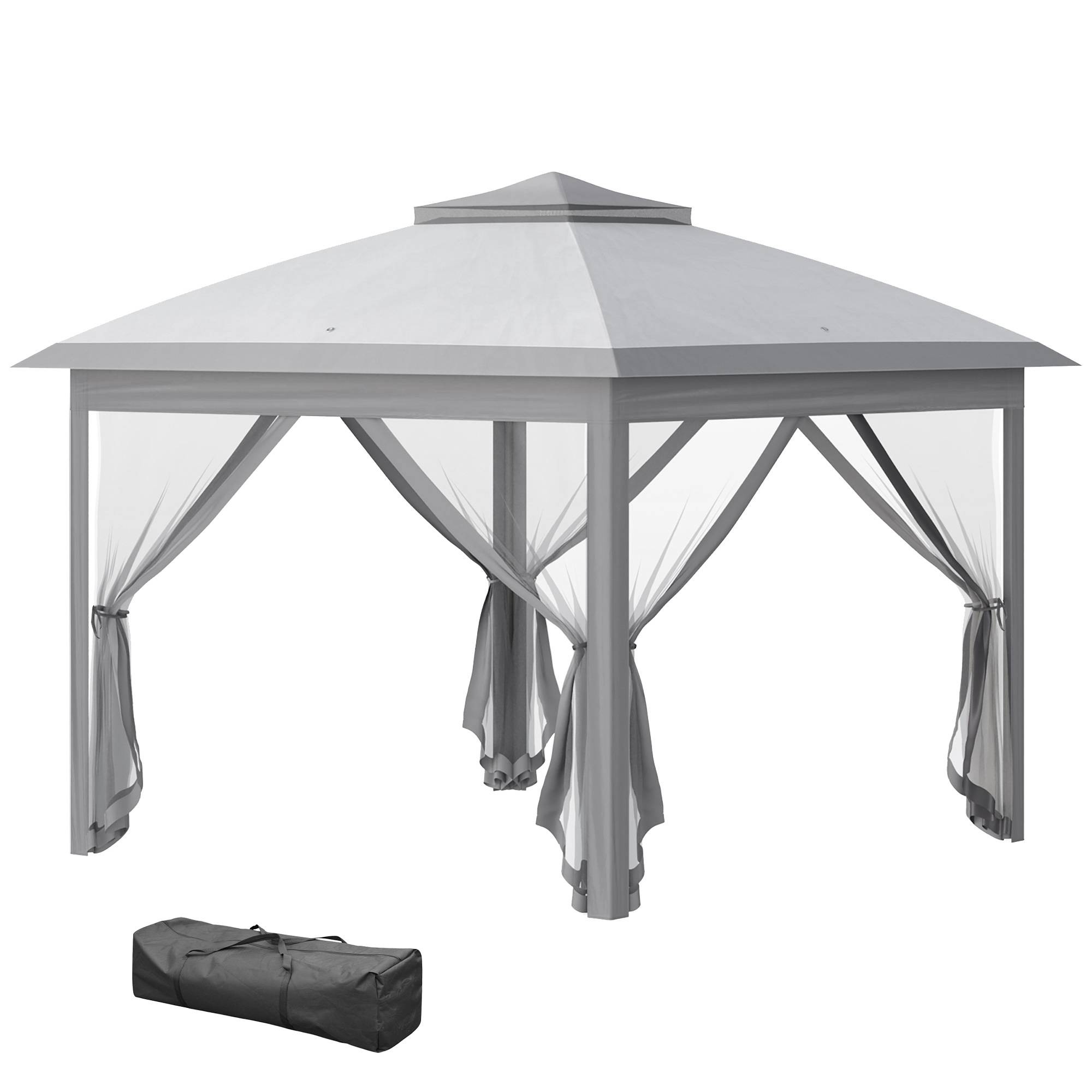 Sans Marque - Tonnelle pliante d'extérieur à hauteur réglable avec moustiquaires, 3,3 x 3,3 x 2,8 m, grise - Image 1