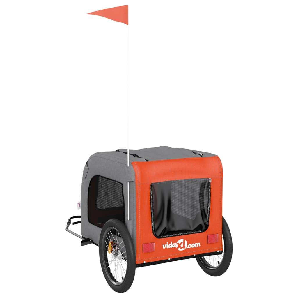 Remorque de vélo pour animaux fer et tissu Oxford orange et gris 69 x 133.5 x 73.5 cm - PANGIVO - Image 8