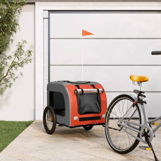 Remorque de vélo pour animaux fer et tissu Oxford orange et gris 69 x 133.5 x 73.5 cm - PANGIVO - Image 1