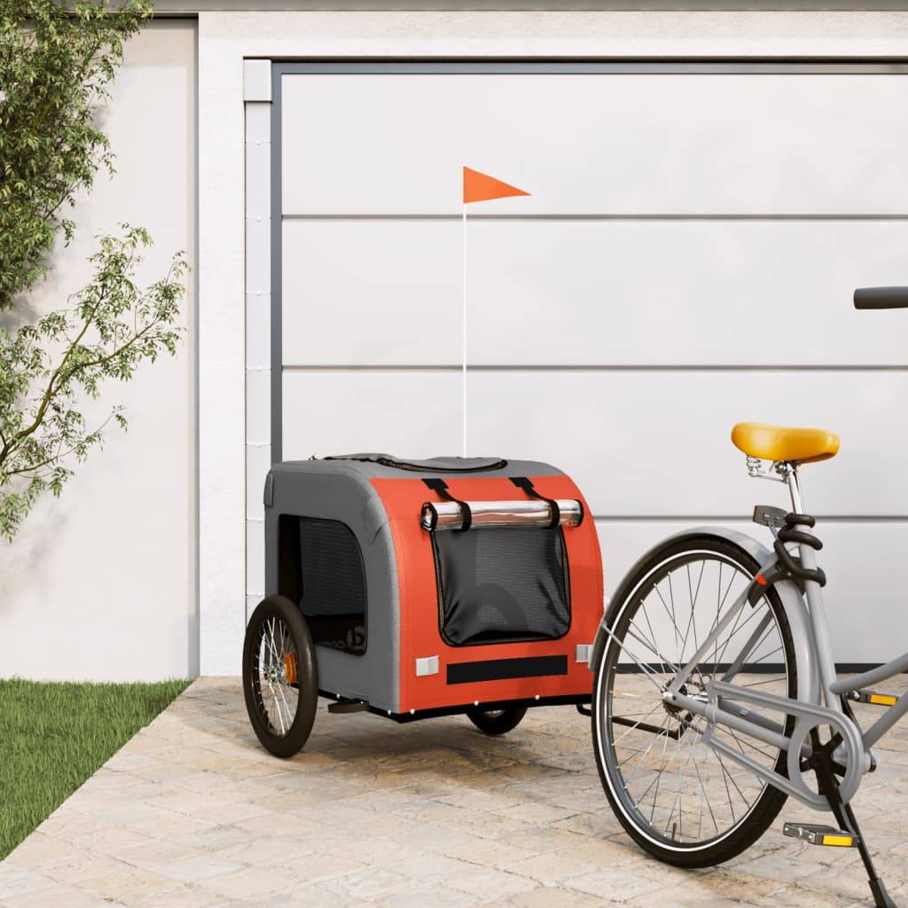 Remorque de vélo pour animaux fer et tissu Oxford orange et gris 69 x 133.5 x 73.5 cm - PANGIVO - Image 1