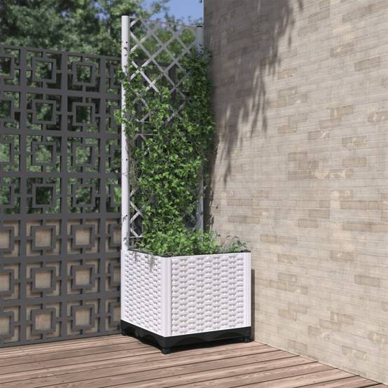 Jardinière avec treillis Blanc 40 x 40 x 136 cm PP - PANGIVO - Image 1