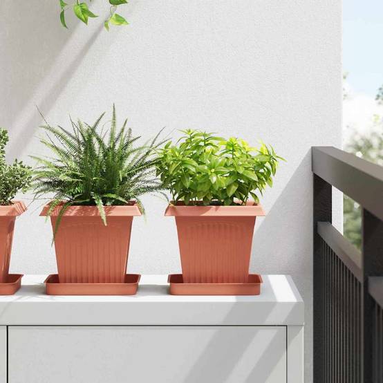 Grand Lot 24 Pots de Fleurs Carrés Plastique Drainage 16x16x14 cm Rouge brique - ComfortXL Outdoor Living - Image 1