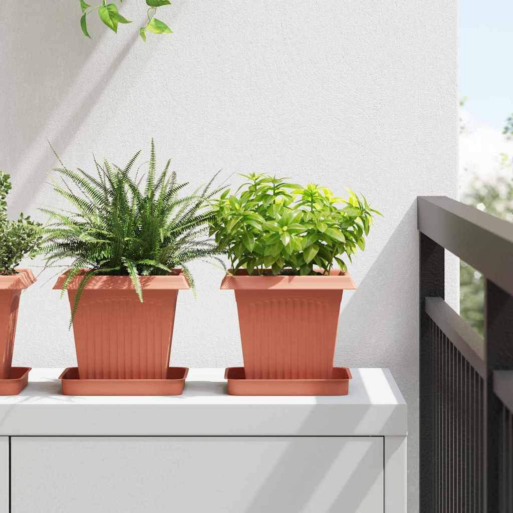 ComfortXL - Grand Lot 24 Pots de Fleurs Carrés Plastique Drainage 16x16x14 cm Rouge brique - ComfortXL Outdoor Living