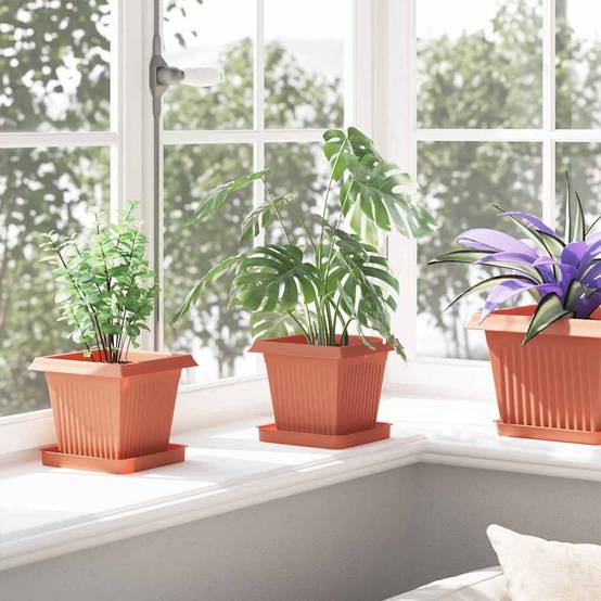 Grand Lot 24 Pots de Fleurs Carrés Plastique Drainage 16x16x14 cm Rouge brique - ComfortXL Outdoor Living - Image 4