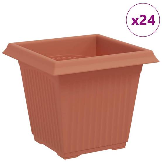 Grand Lot 24 Pots de Fleurs Carrés Plastique Drainage 16x16x14 cm Rouge brique - ComfortXL Outdoor Living - Image 2