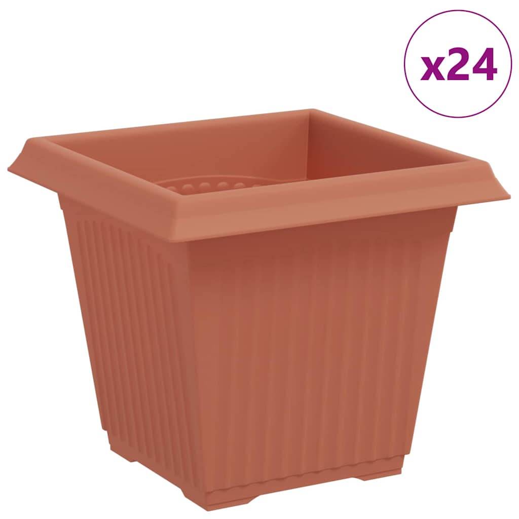 Grand Lot 24 Pots de Fleurs Carrés Plastique Drainage 16x16x14 cm Rouge brique - ComfortXL Outdoor Living - Image 2