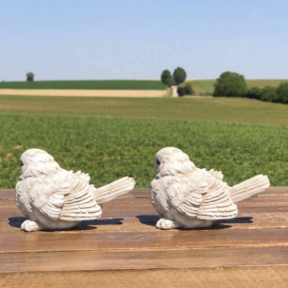 Oiseau décoratif en résine blanche vieillie 8.5 x 5.5 cm Chemin de campagne - Imagen 4