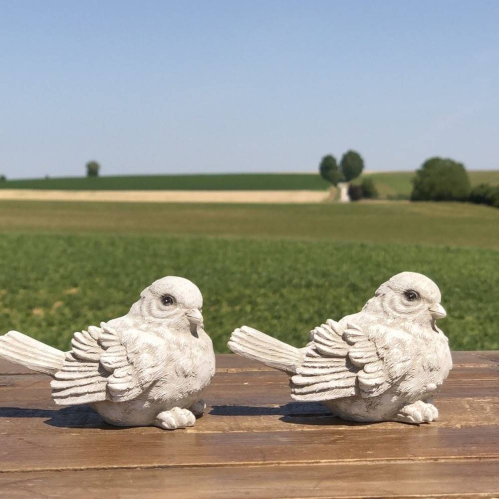 Oiseau décoratif en résine blanche vieillie 8.5 x 5.5 cm Chemin de campagne - Imagen 3