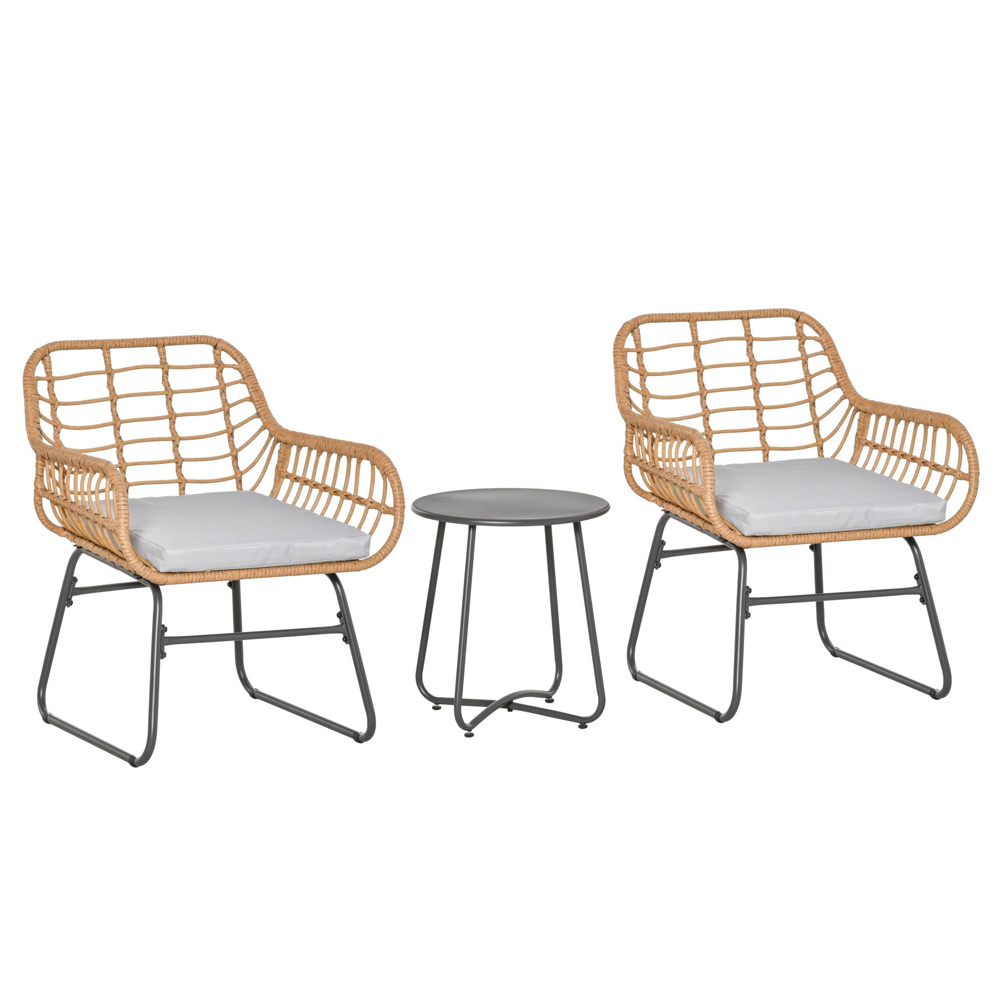 Outsunny - Ensemble bistro de jardin 2 places 3 pièces style exotique 2 fauteuils + table basse résine tressée beige acier époxy gris - Outsunny - Imagen 5