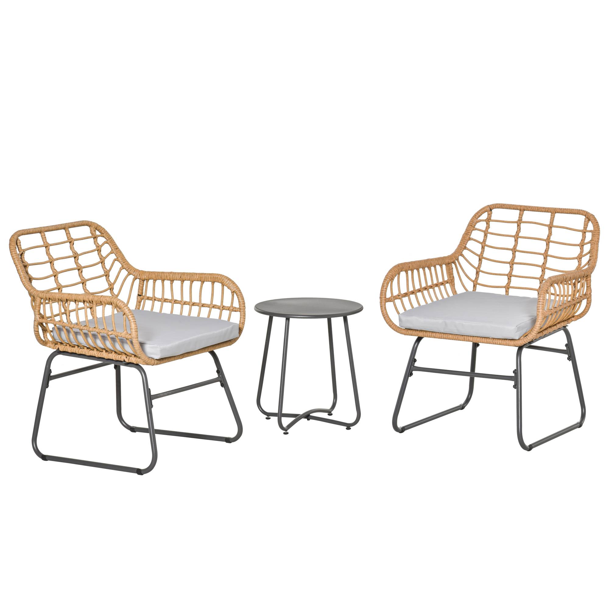 Outsunny - Ensemble bistro de jardin 2 places 3 pièces style exotique 2 fauteuils + table basse résine tressée beige acier époxy gris - Outsunny - Imagen 1