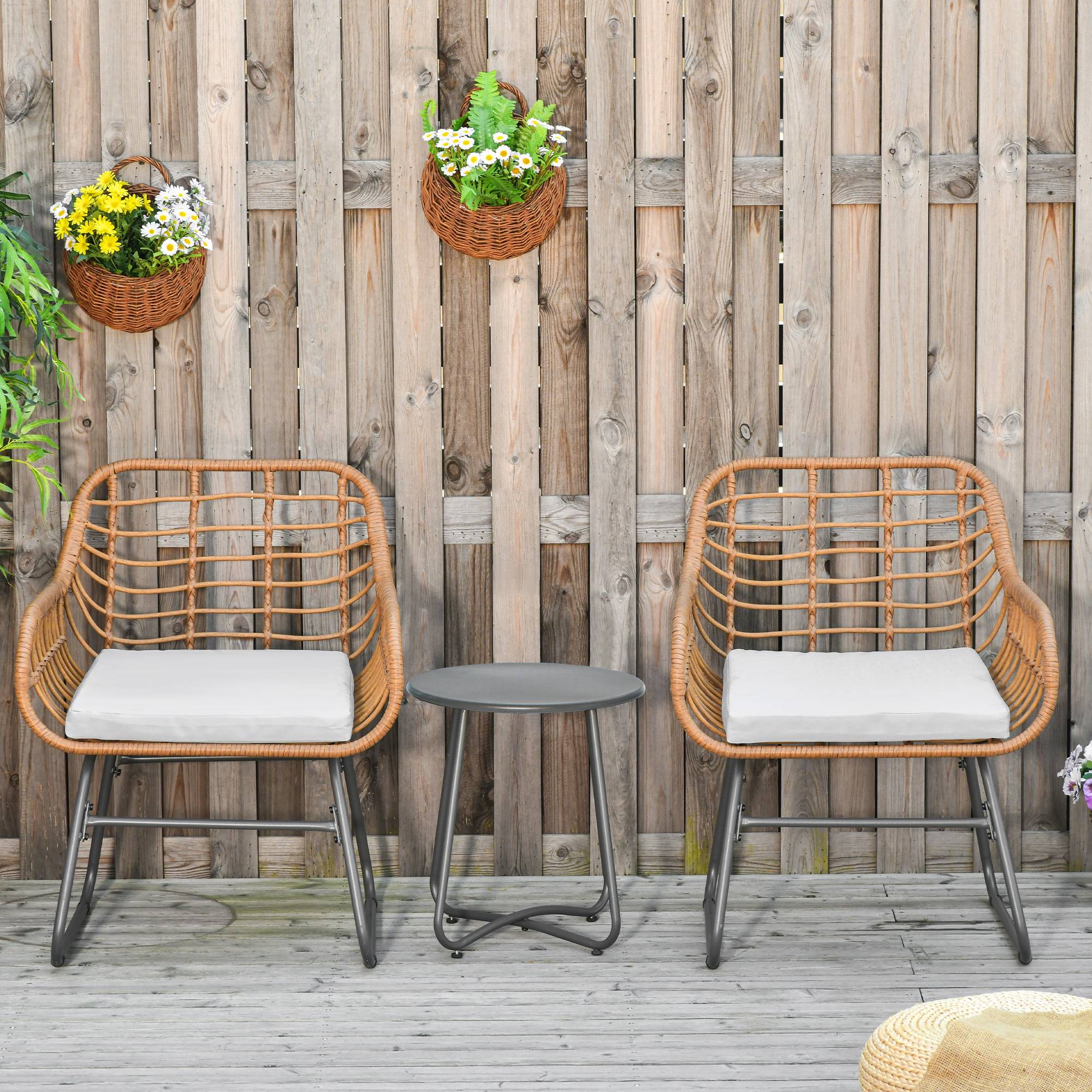 Outsunny - Ensemble bistro de jardin 2 places 3 pièces style exotique 2 fauteuils + table basse résine tressée beige acier époxy gris - Outsunny - Imagen 4