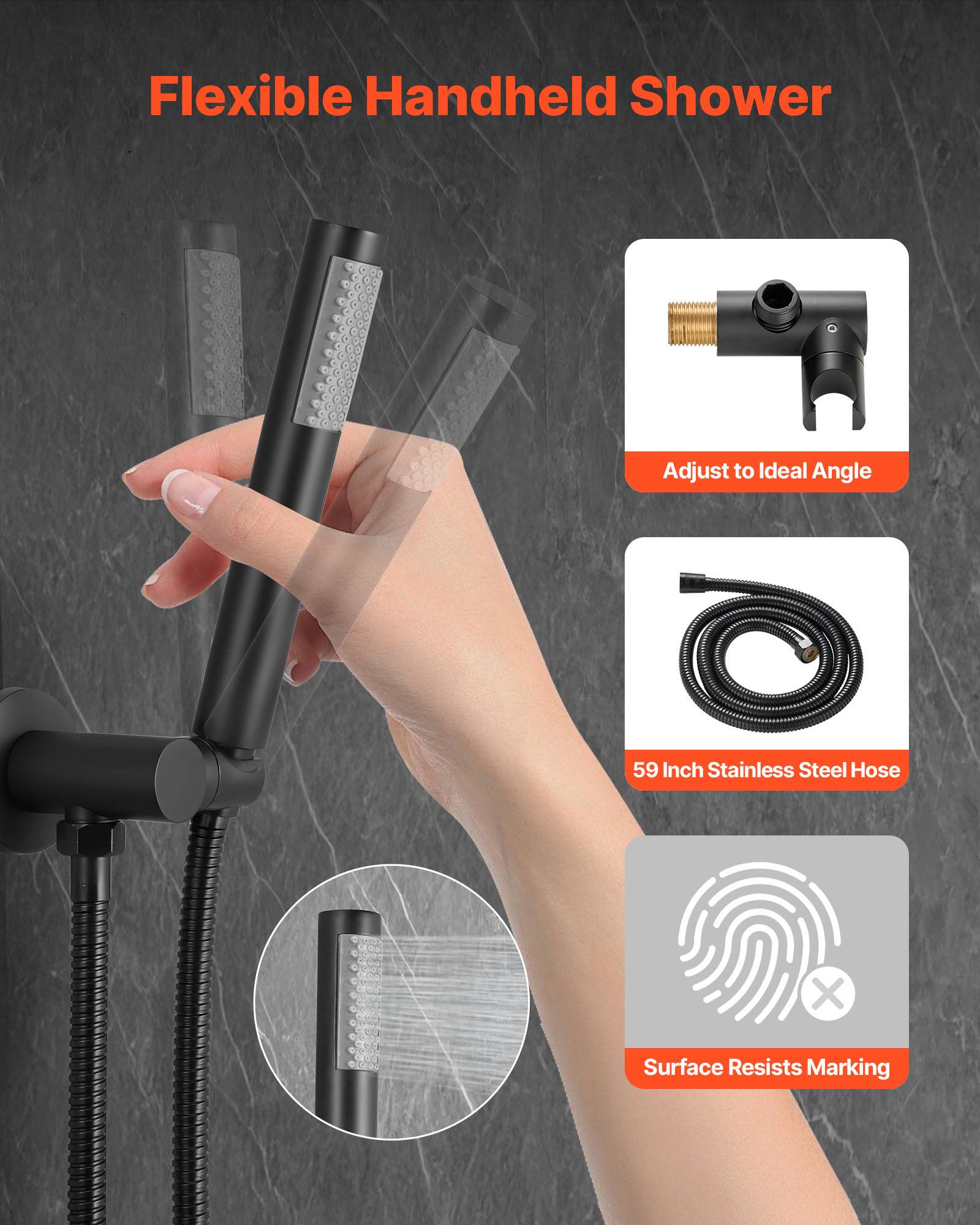 Vevor - VEVOR Kit de Douche avec Douchette de Tête Ronde 20,3 cm et à Main Noir Mat - Image 3