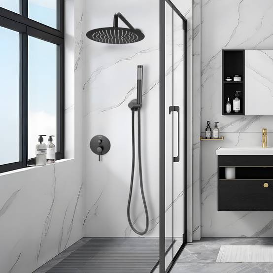 Vevor - VEVOR Kit de Douche avec Douchette de Tête Ronde 20,3 cm et à Main Noir Mat - Image 8