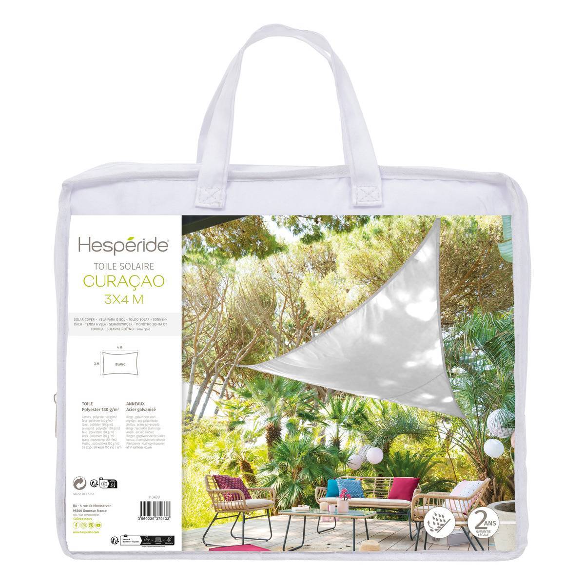 Hesperide - Voile d'ombrage rectangulaire "Curacao" blanc 4x3m en polyester Hespéride - Image 2