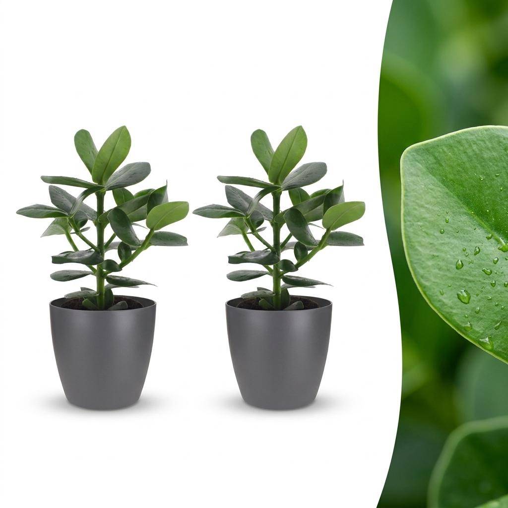 La Green Touch - Clusia rosea Princess - Arbre autographe - Lot de 2 plantes - Avec cache-pot gris - Pot Ø12 cm, H 40 cm