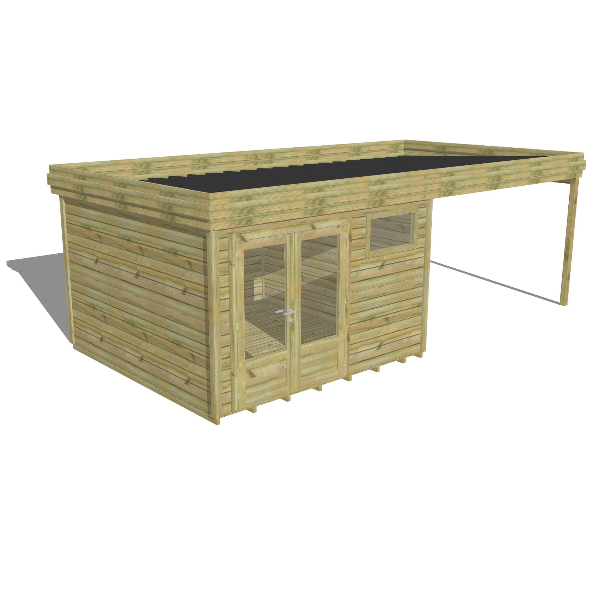 Sans Marque - ABRI DE JARDIN bois  autoclave 27mm - 6,94x3,44m / 24m2 - Bac acier - Plancher bois - Imagen 1