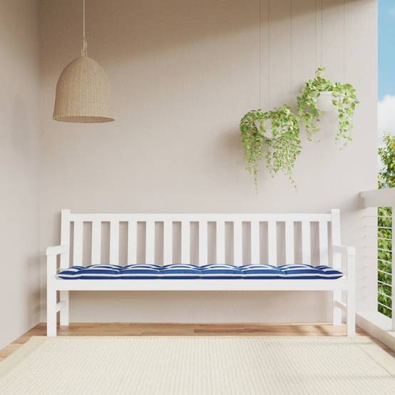 Coussin d'extérieur | Coussin de banc de jardin rayures bleues et blanches 200x50x7cm Maison Chic - Image 2