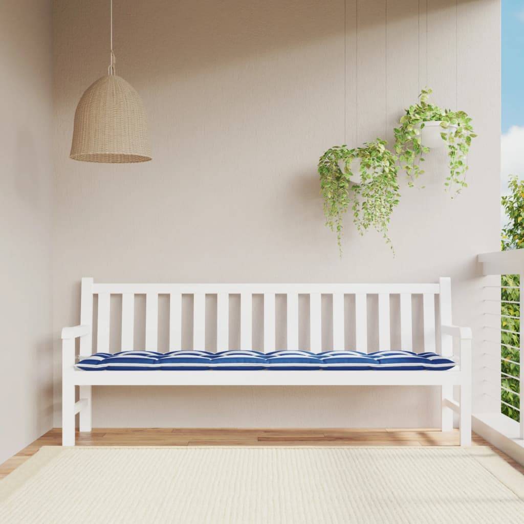 Coussin d'extérieur | Coussin de banc de jardin rayures bleues et blanches 200x50x7cm Maison Chic - Image 2
