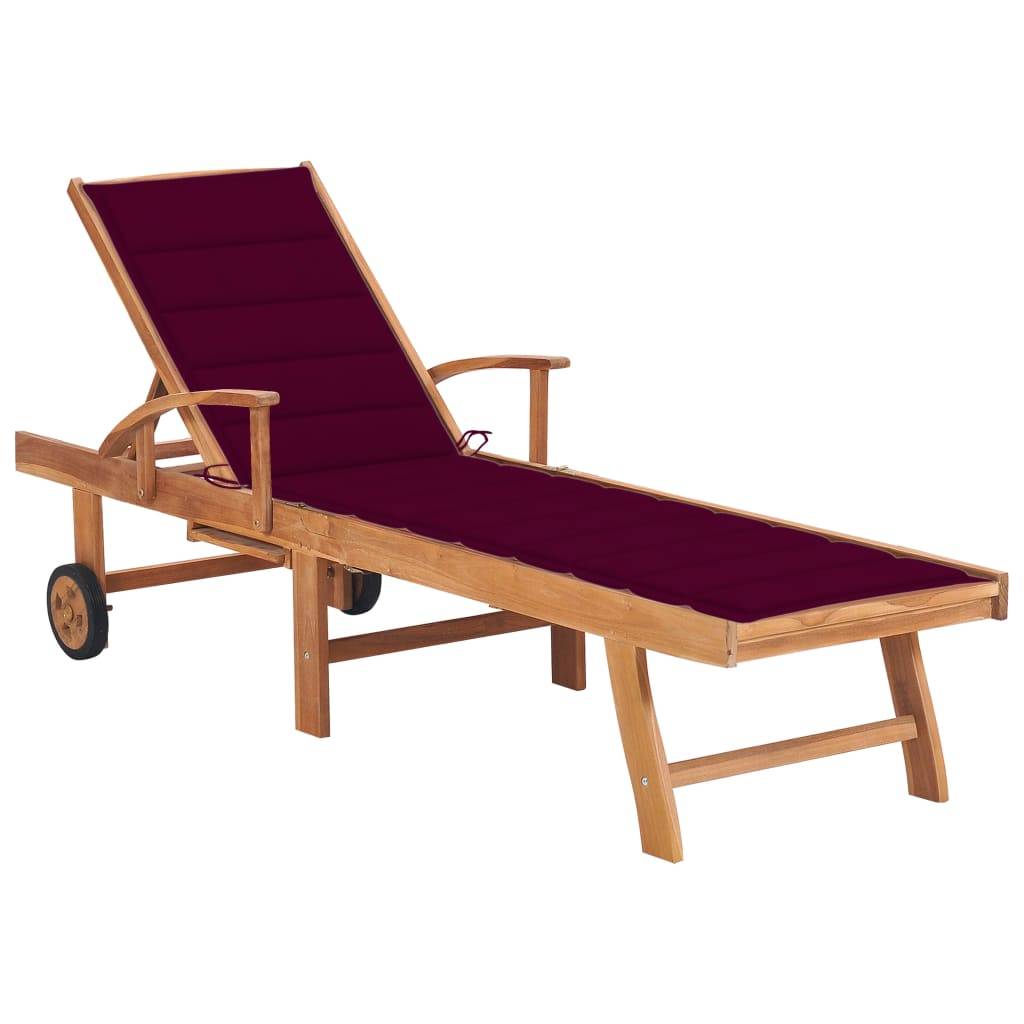 Vidaxl - Chaise longue avec coussin rouge bordeaux Bois de teck solide vidaXL 3063015 - Imagen 1