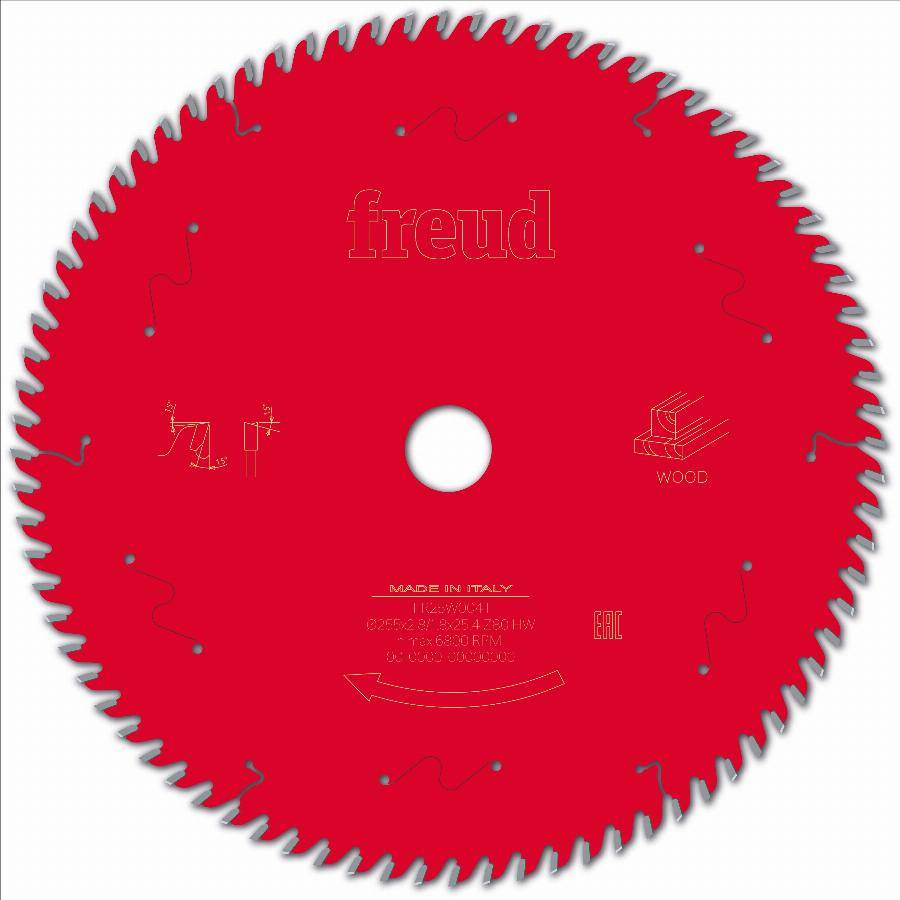 Lame pour scie circulaire portative FREUD - Ø255 2,8/1,8 AL25,4 Z80 BA 15° - F03FS10136 -FR25W004T