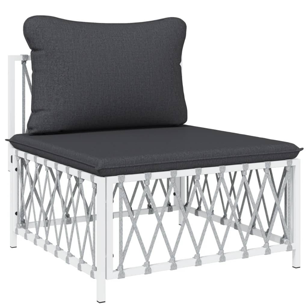 Helloshop26 - Salon de jardin meuble d'extérieur ensemble de mobilier avec coussins 6 pièces blanc acier - Imagen 3