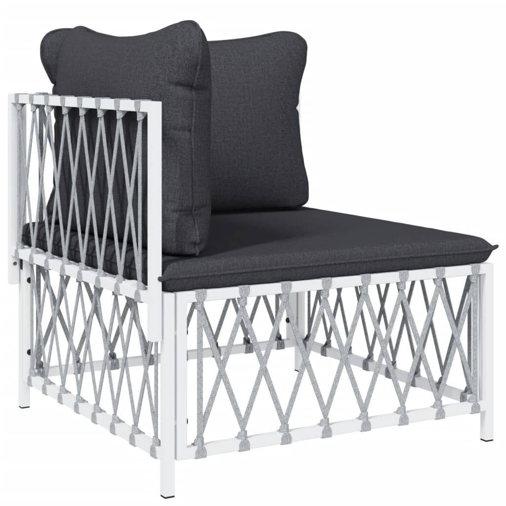 Helloshop26 - Salon de jardin meuble d'extérieur ensemble de mobilier avec coussins 6 pièces blanc acier - Imagen 2