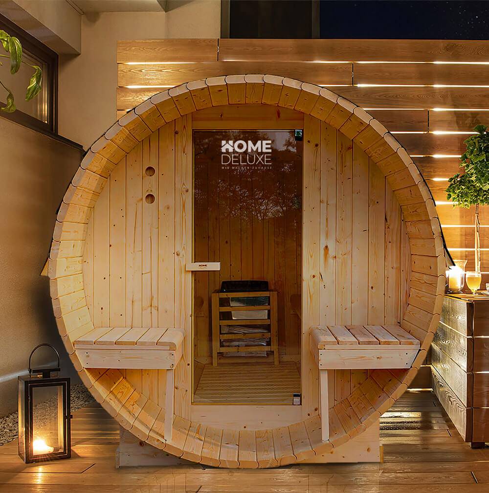 Home Deluxe - Sauna tonneau extérieur HOME DELUXE LAHTI DELUXE L - 195 x 220 cm pour 4 personnes - Image 2