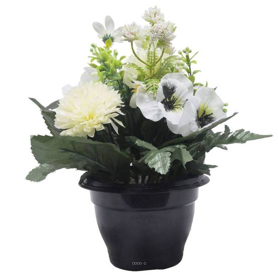 Pot de Chrysantheme, pensée et mini fleurs artificiels pour la Toussaint Crème - couleur: Crème - Image 1