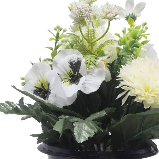 Pot de Chrysantheme, pensée et mini fleurs artificiels pour la Toussaint Crème - couleur: Crème - Image 3
