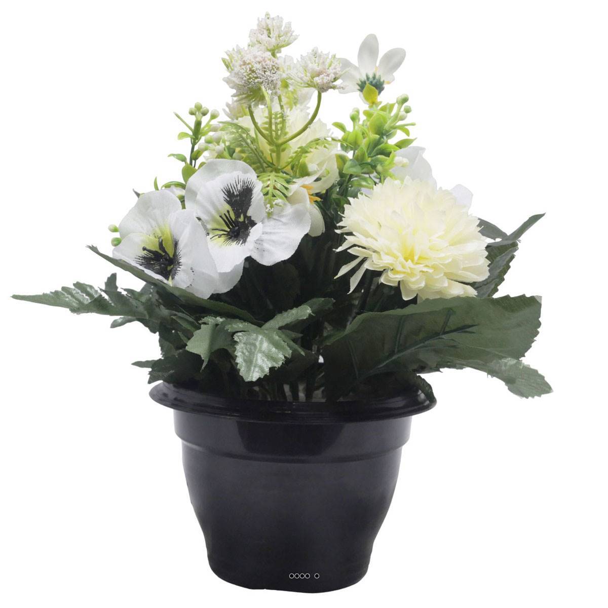 Pot de Chrysantheme, pensée et mini fleurs artificiels pour la Toussaint Crème - couleur: Crème - Image 2