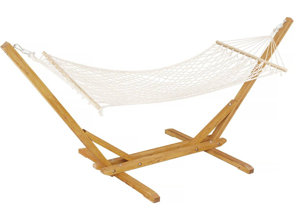 Habitat Et Jardin - Hamac Bois Avec Toile En Macramé "dallas" - 305 X 120 X 123 Cm - Blanc -habitat Et Jardin