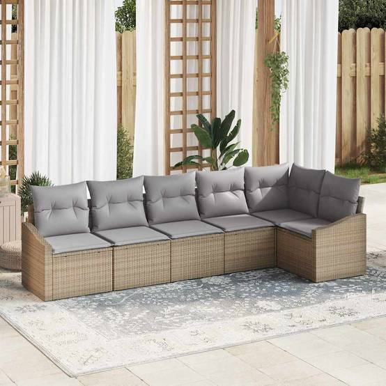 ComfortXL - Salon de Jardin 6 Places Résine Tressée Beige avec Rangement et Table Réglable en Hauteur – ComfortXL Outdoor Living - Image 1