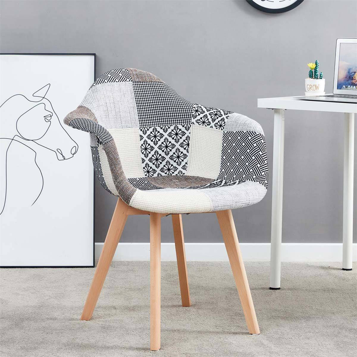 The Home Deco Factory - Fauteuil scandinave Patchwork (Lot de 2) Gris - Image 9