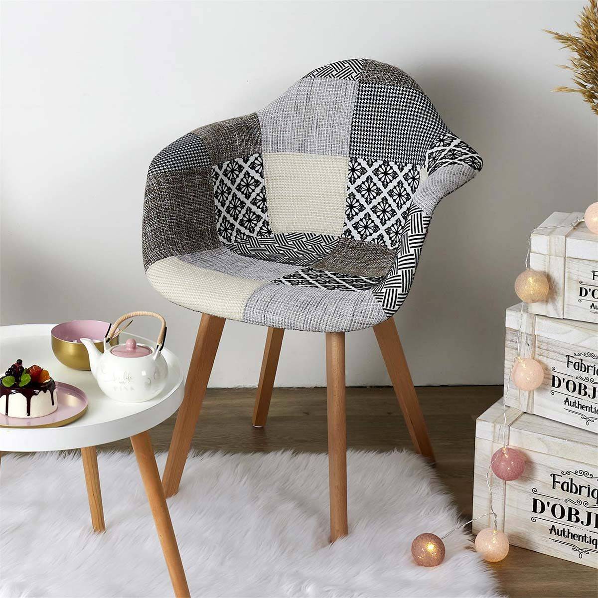 The Home Deco Factory - Fauteuil scandinave Patchwork (Lot de 2) Gris - Image 7