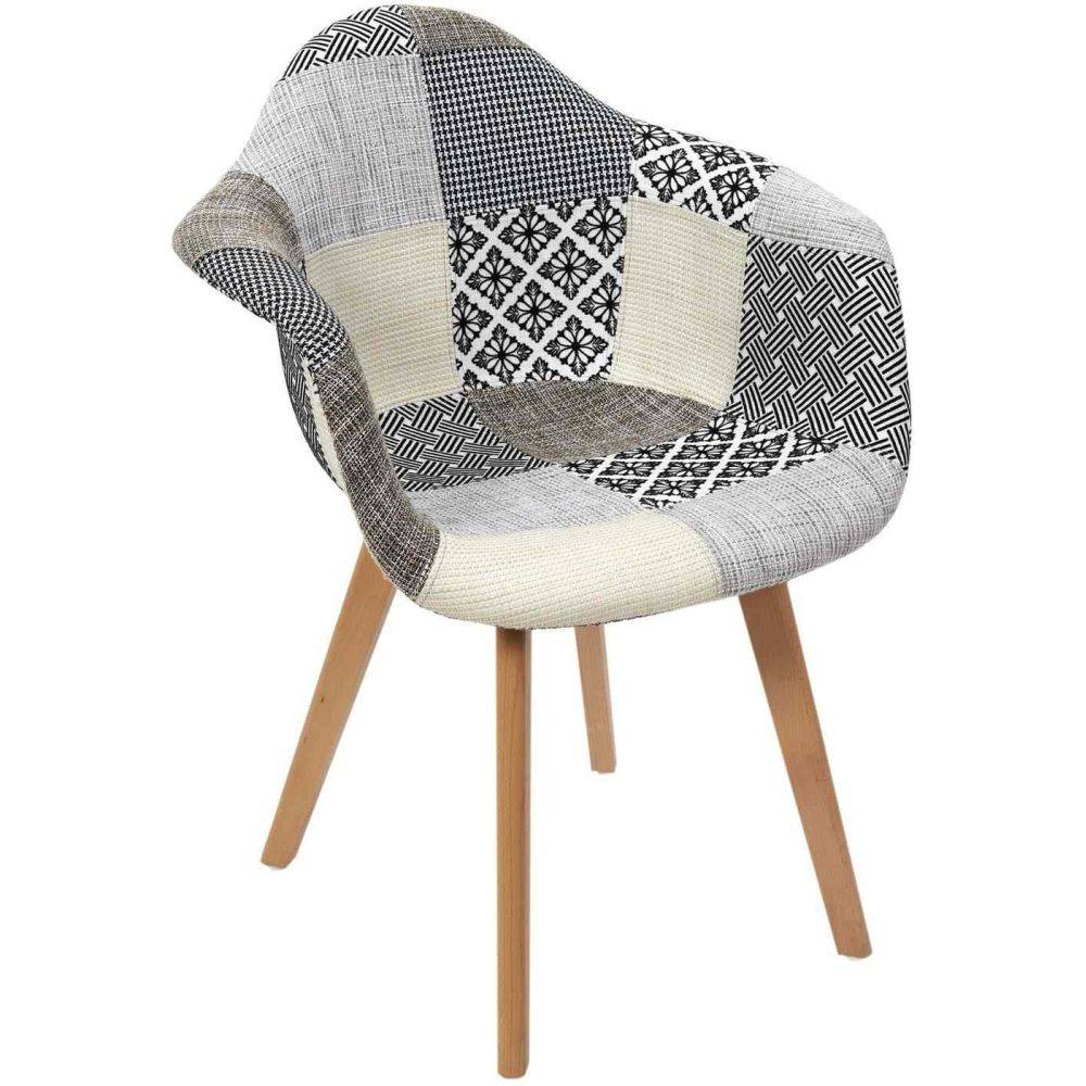The Home Deco Factory - Fauteuil scandinave Patchwork (Lot de 2) Gris - Image 3