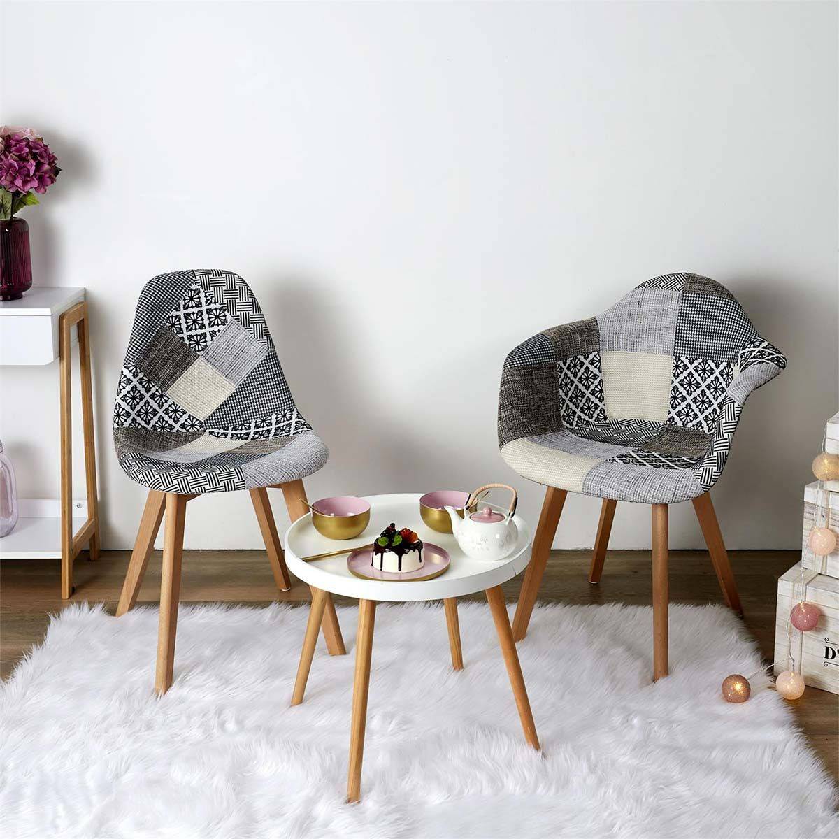 The Home Deco Factory - Fauteuil scandinave Patchwork (Lot de 2) Gris - Image 8
