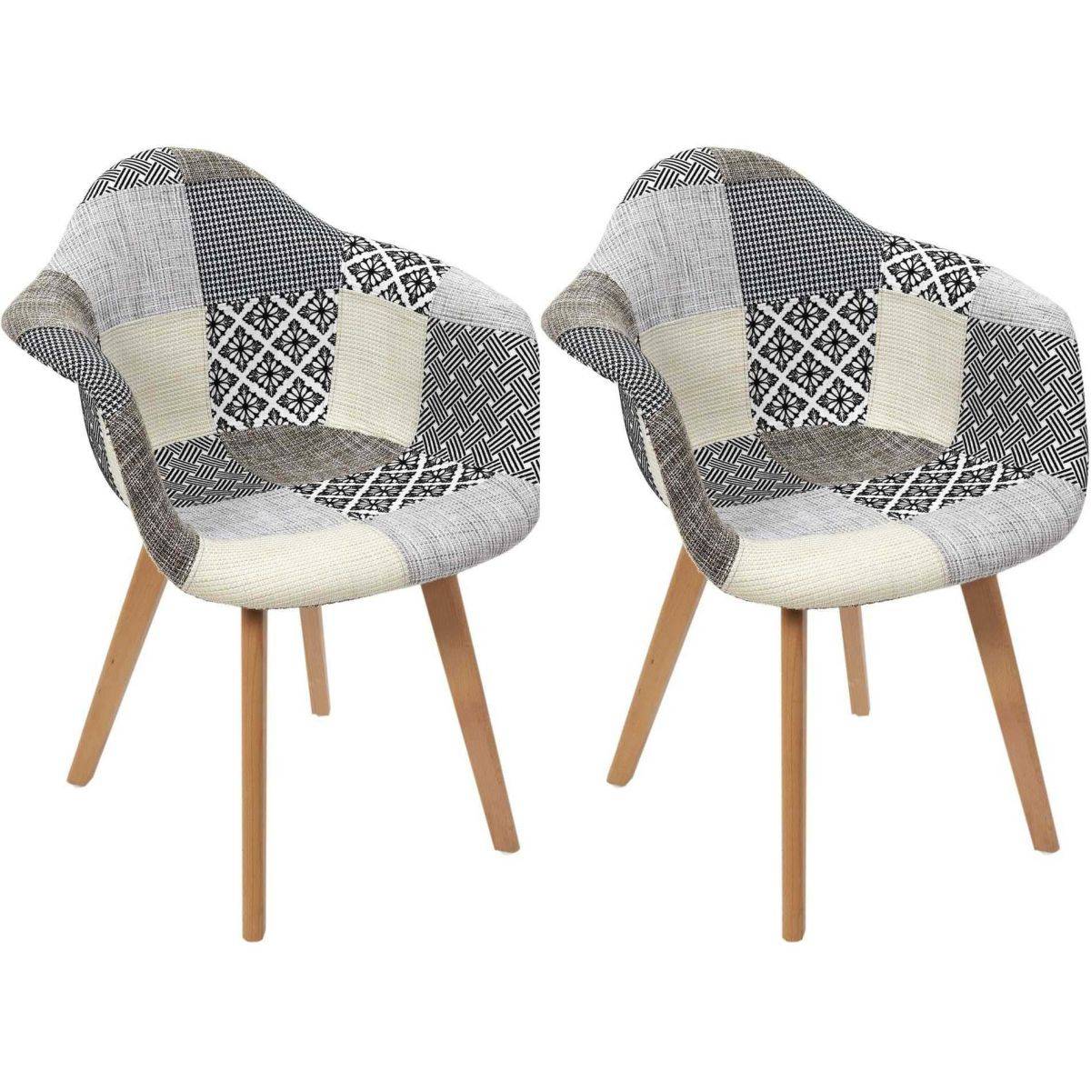 The Home Deco Factory - Fauteuil scandinave Patchwork (Lot de 2) Gris