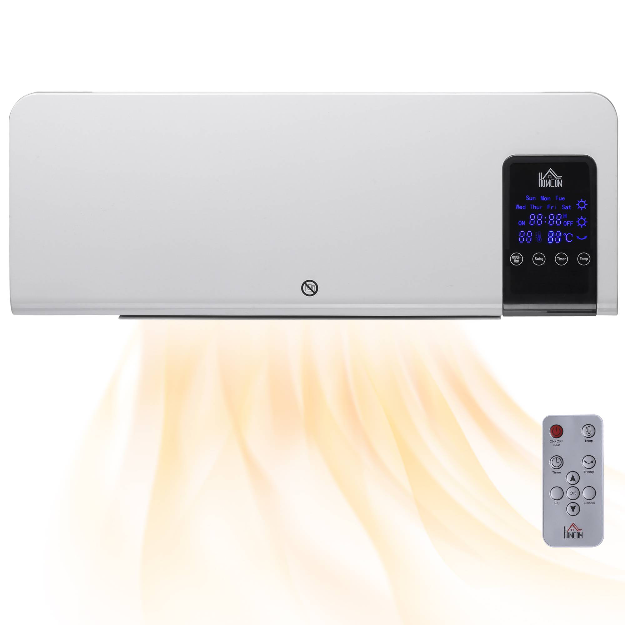 Radiateur soufflant mural chauffage céramique PTC - 1000 W / 2000 W oscillation minuterie avec télécommande blanc - Image 2