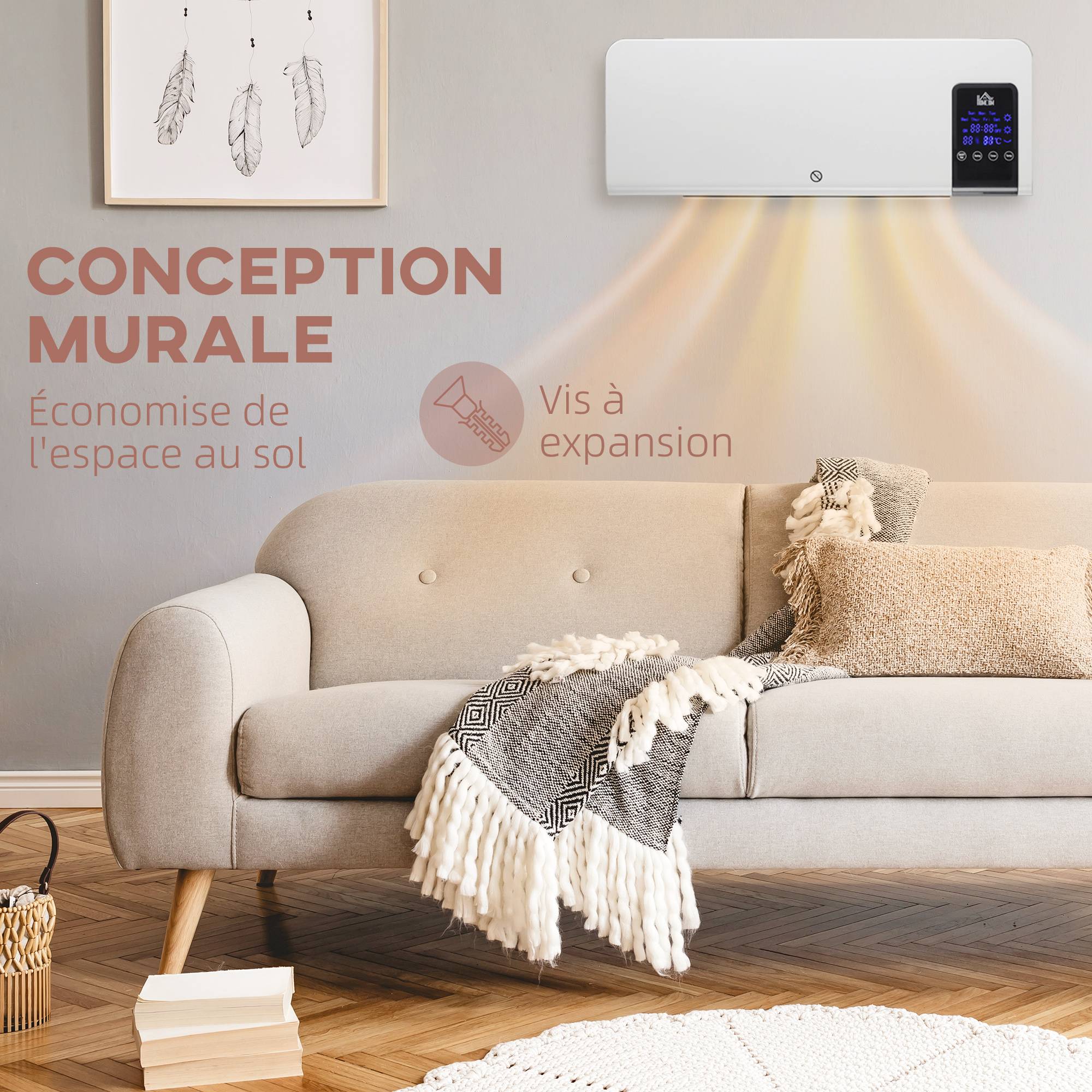Radiateur soufflant mural chauffage céramique PTC - 1000 W / 2000 W oscillation minuterie avec télécommande blanc - Image 10