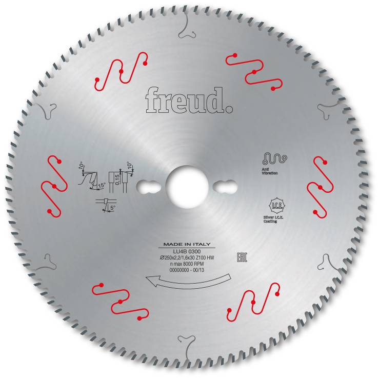 Lame à faible épaisseur trapèze plate pour plastiques FREUD - Ø250 2,2/1,6 AL30 Z100 TP+ - F03FS05170 -LU4B 0300 - Imagen 2