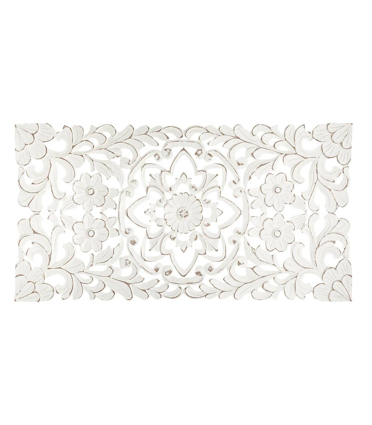 Décoration murale en Bois Blanc sculpté aspect vieilli 85 x 45 cm - Imagen 1