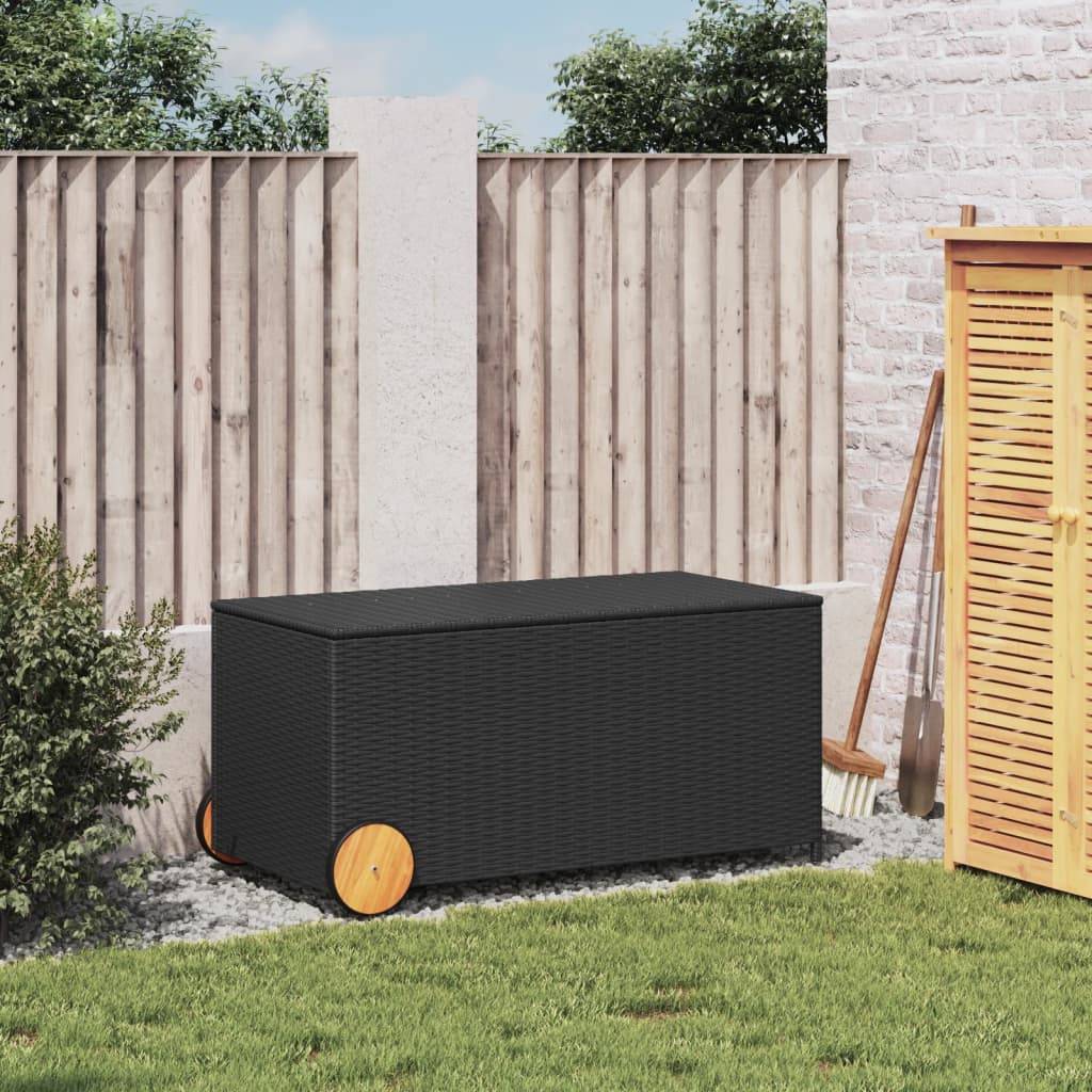 Coffre de rangement - Boîte de rangement extérieure - Coffre de jardin et roues noir 190L résine tressée - Image 3